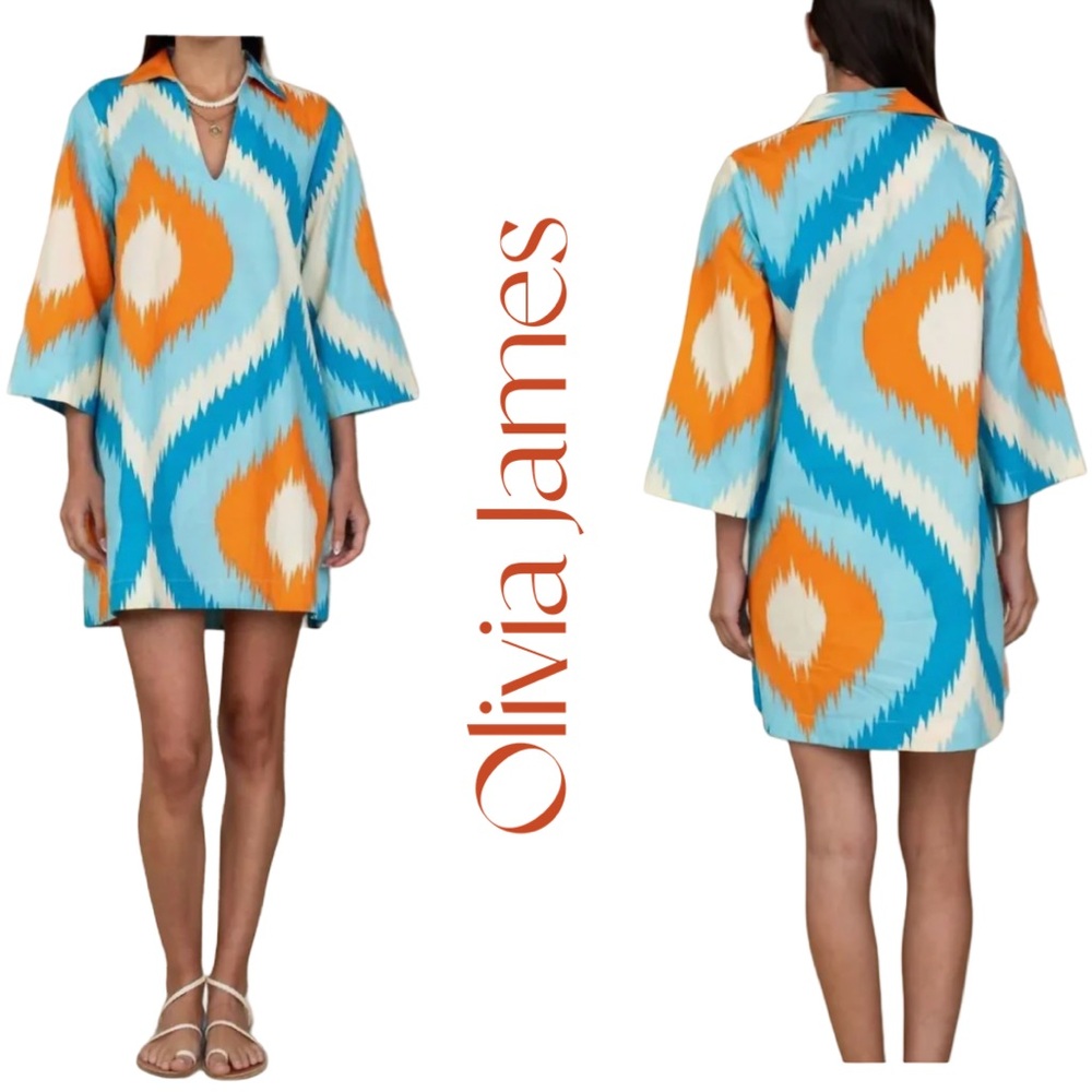 NEW Elizabeth James Portofino Blue/Orange Swim Cover-Up Sz S NWT
